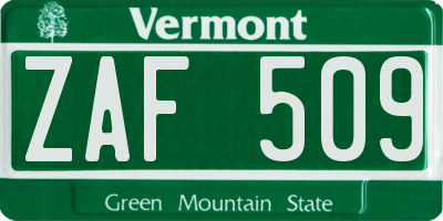 VT license plate ZAF509