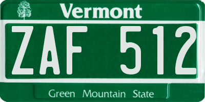 VT license plate ZAF512