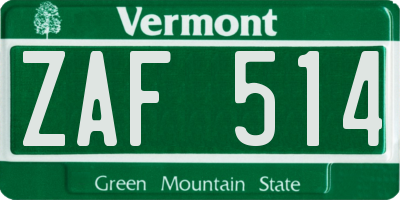 VT license plate ZAF514