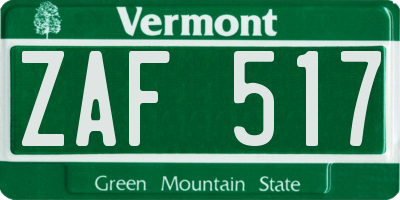 VT license plate ZAF517