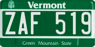 VT license plate ZAF519