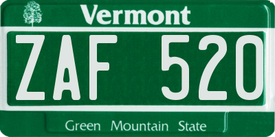 VT license plate ZAF520