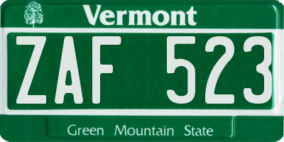 VT license plate ZAF523
