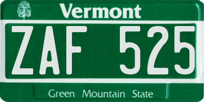 VT license plate ZAF525