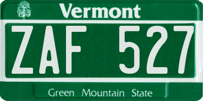 VT license plate ZAF527