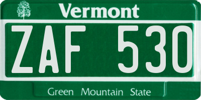 VT license plate ZAF530