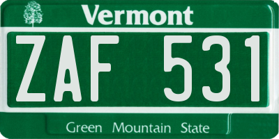 VT license plate ZAF531