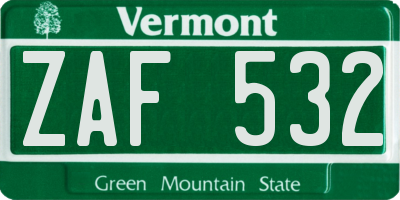 VT license plate ZAF532