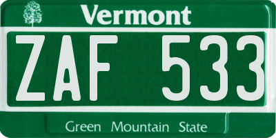 VT license plate ZAF533