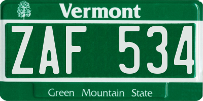 VT license plate ZAF534