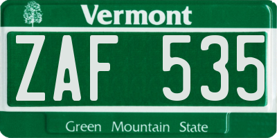 VT license plate ZAF535