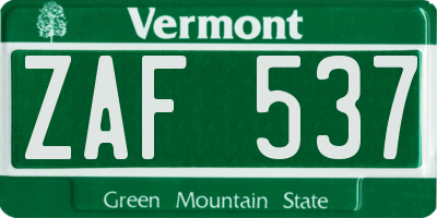 VT license plate ZAF537