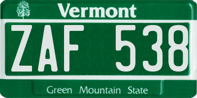 VT license plate ZAF538