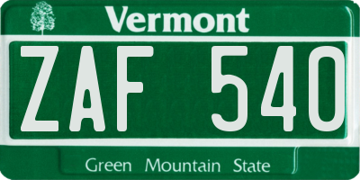 VT license plate ZAF540