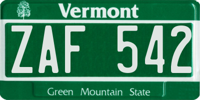 VT license plate ZAF542