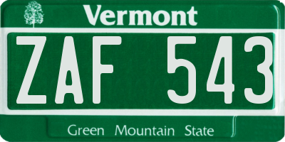 VT license plate ZAF543
