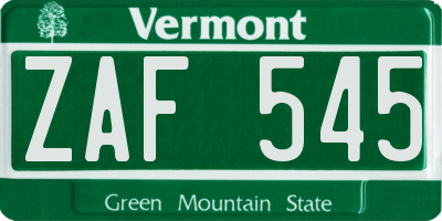 VT license plate ZAF545