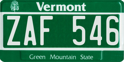 VT license plate ZAF546