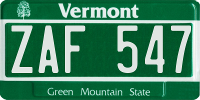 VT license plate ZAF547