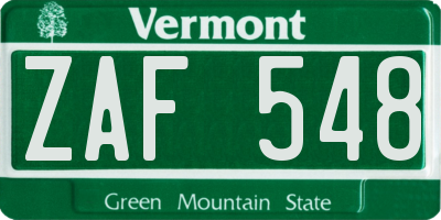 VT license plate ZAF548
