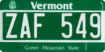 VT license plate ZAF549