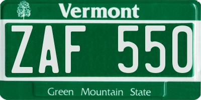 VT license plate ZAF550