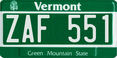 VT license plate ZAF551