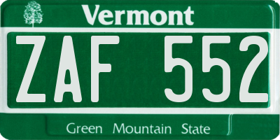 VT license plate ZAF552