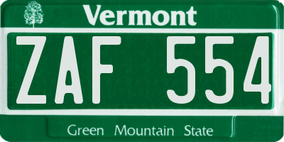 VT license plate ZAF554