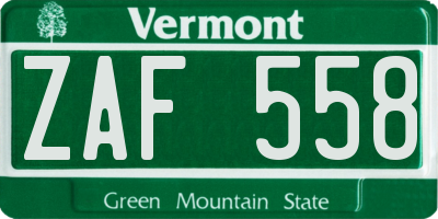 VT license plate ZAF558