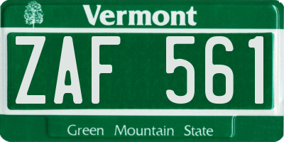 VT license plate ZAF561