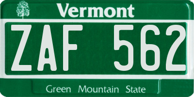 VT license plate ZAF562