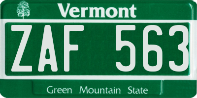 VT license plate ZAF563