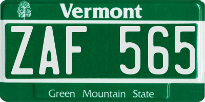 VT license plate ZAF565