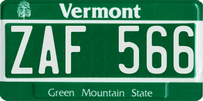 VT license plate ZAF566
