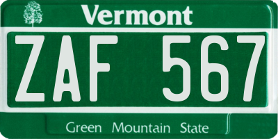 VT license plate ZAF567