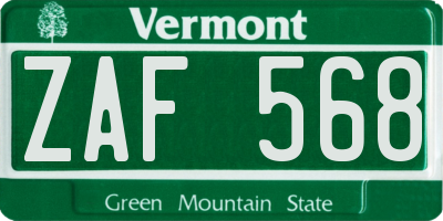 VT license plate ZAF568