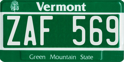 VT license plate ZAF569