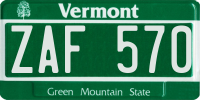 VT license plate ZAF570