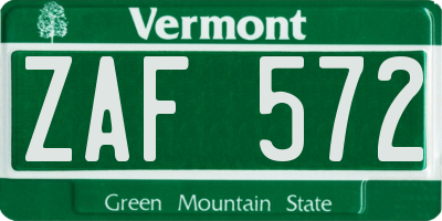 VT license plate ZAF572