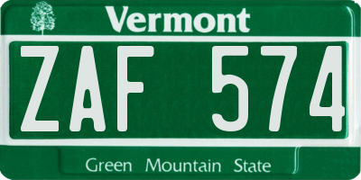 VT license plate ZAF574