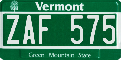 VT license plate ZAF575