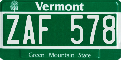 VT license plate ZAF578