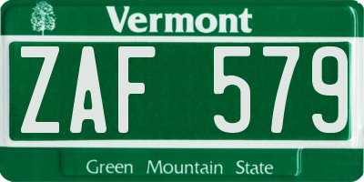 VT license plate ZAF579