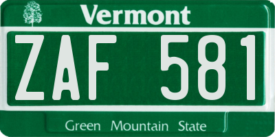 VT license plate ZAF581