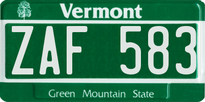 VT license plate ZAF583