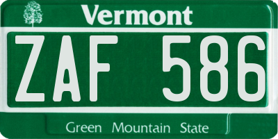 VT license plate ZAF586