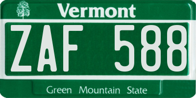 VT license plate ZAF588