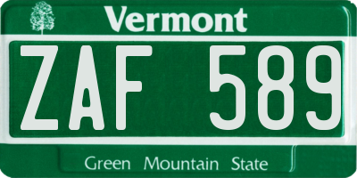 VT license plate ZAF589