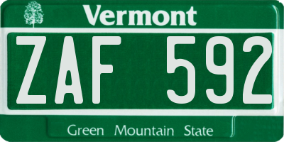 VT license plate ZAF592